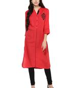 Pink embroidered rayon stitched kurti