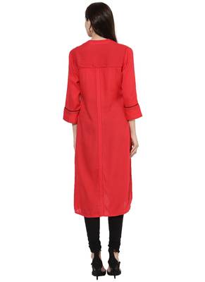 Pink embroidered rayon stitched kurti 2