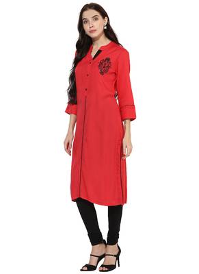 Pink embroidered rayon stitched kurti 3