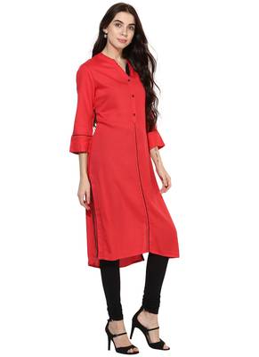 Pink embroidered rayon stitched kurti 4