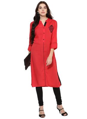 Pink embroidered rayon stitched kurti 5