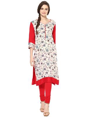 Red printed rayon stitched kurti 1