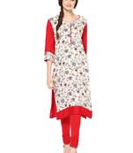 Red printed rayon stitched kurti