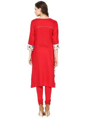Red printed rayon stitched kurti 2