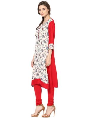 Red printed rayon stitched kurti 3