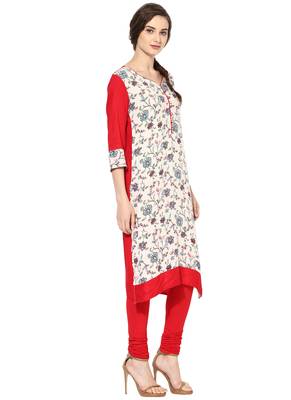 Red printed rayon stitched kurti 4