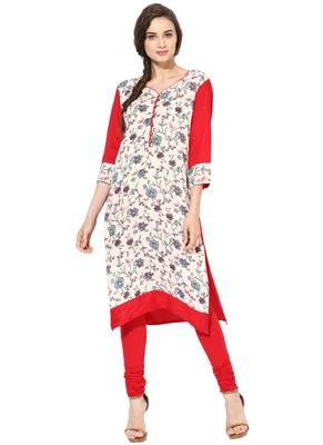 Red printed rayon stitched kurti 5