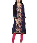 Dark blue printed rayon stitched kurti