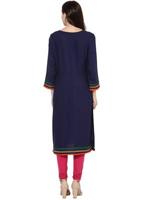 Dark blue printed rayon stitched kurti 2