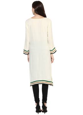 Off white printed rayon stitched kurti 2