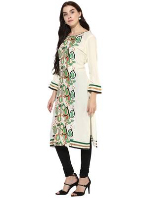Off white printed rayon stitched kurti 3