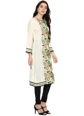Off white printed rayon stitched kurti 4