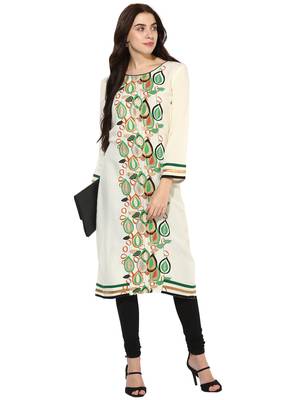 Off white printed rayon stitched kurti 5