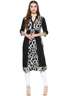 Black printed polyester stitched kurti 1