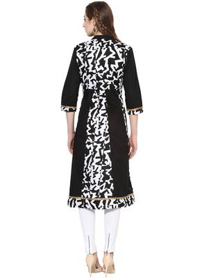 Black printed polyester stitched kurti 2