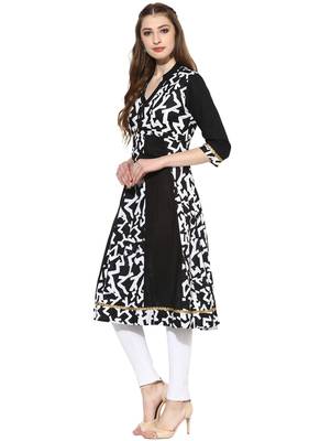 Black printed polyester stitched kurti 3