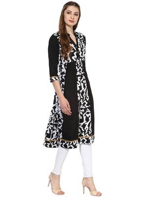 Black printed polyester stitched kurti 4