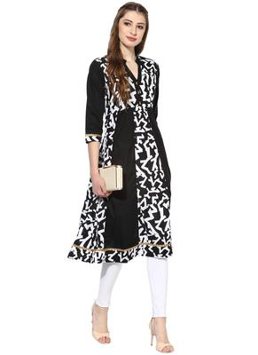 Black printed polyester stitched kurti 5