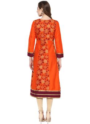 Orange printed polyester stitched kurti 2