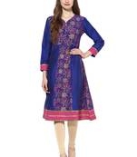 Royal blue printed polyester stitched kurti