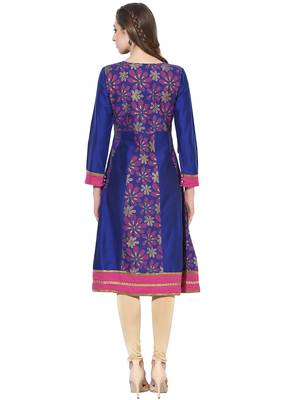 Royal blue printed polyester stitched kurti 2