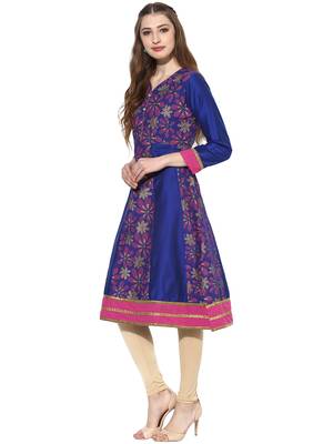 Royal blue printed polyester stitched kurti 3