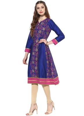 Royal blue printed polyester stitched kurti 5