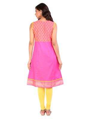 Pink printed cotton stitched kurti 2
