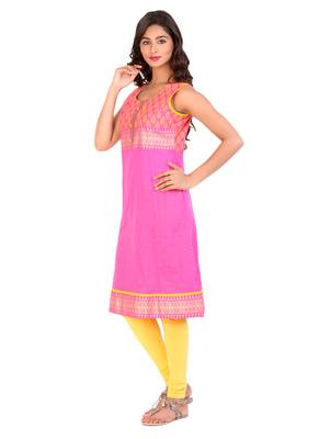 Pink printed cotton stitched kurti 3