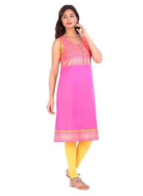 Pink printed cotton stitched kurti 4