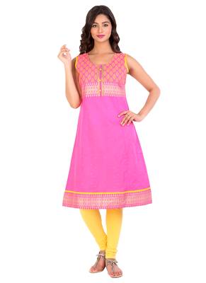 Pink printed cotton stitched kurti 5