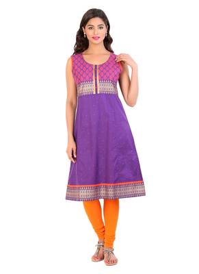 Violet printed cotton stitched kurti 1