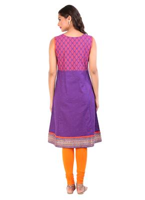 Violet printed cotton stitched kurti 2