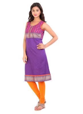 Violet printed cotton stitched kurti 3