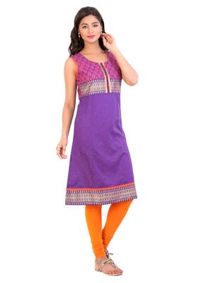 Violet printed cotton stitched kurti 4