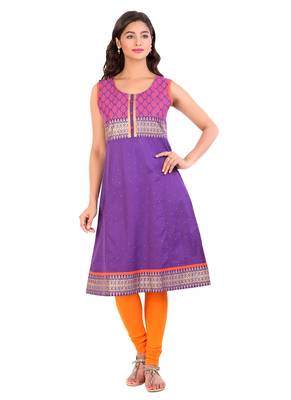 Violet printed cotton stitched kurti 5