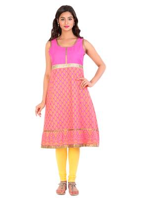 Pink printed cotton stitched kurti 1