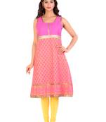 Pink printed cotton stitched kurti