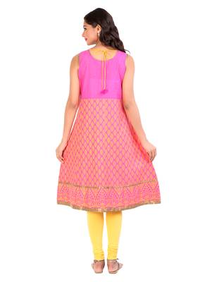 Pink printed cotton stitched kurti 2