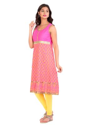Pink printed cotton stitched kurti 3