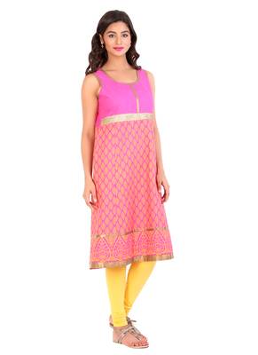 Pink printed cotton stitched kurti 4