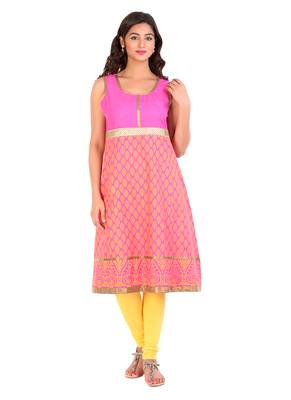 Pink printed cotton stitched kurti 5