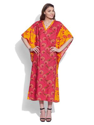 Pink cotton printed kaftan 1