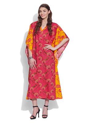 Pink cotton printed kaftan 5