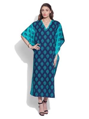 Blue cotton printed kaftan 1
