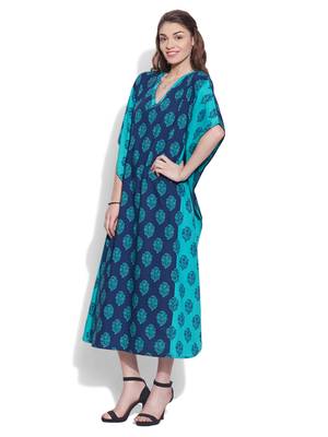 Blue cotton printed kaftan 2