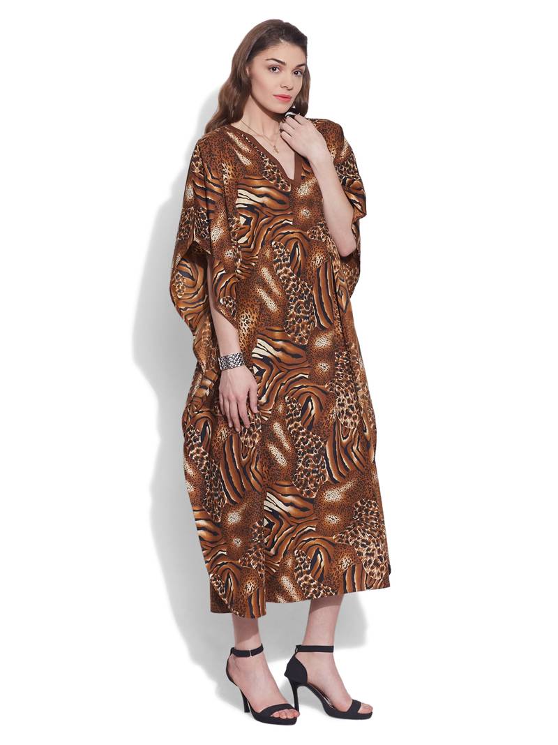 Brown - Pochampally Ikat Weave Cotton Kaftan (Medium) 06