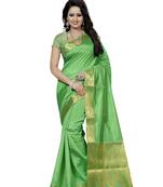 Parrot green woven polycotton saree with blouse