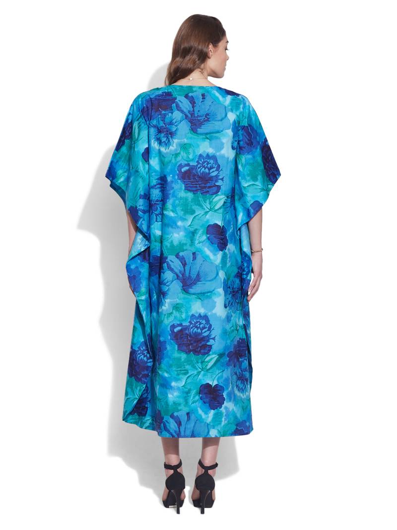 Multicolor - Sanganeri Printed Cotton Kaftan with Tie-Up Waist (Medium)