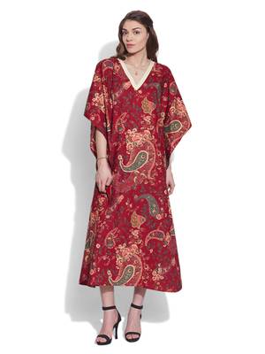 Maroon cotton printed kaftan 1